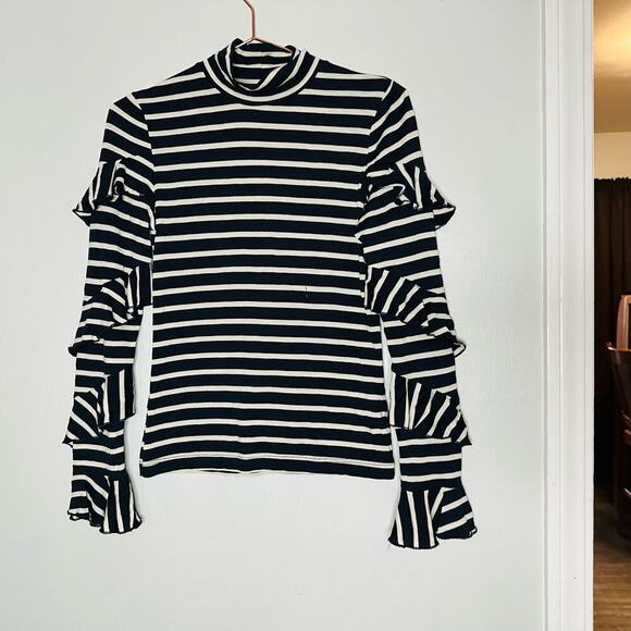 NICHOLAS Black White Wool Spiral Striped Turtleneck Long Sleeves Top Size US 2 - Picture 2 of 11